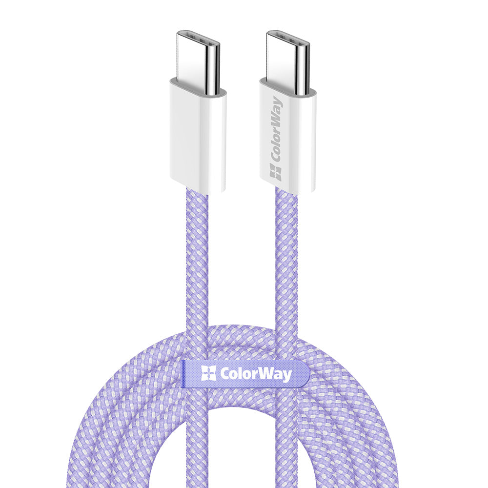 ColorWay - Data Cable (CW-CBPDCC061-PU) - for MacBook Pro, Type-C to Type-C, PD Fast Charging 60W, 3A, Nylon, 1m - Purple