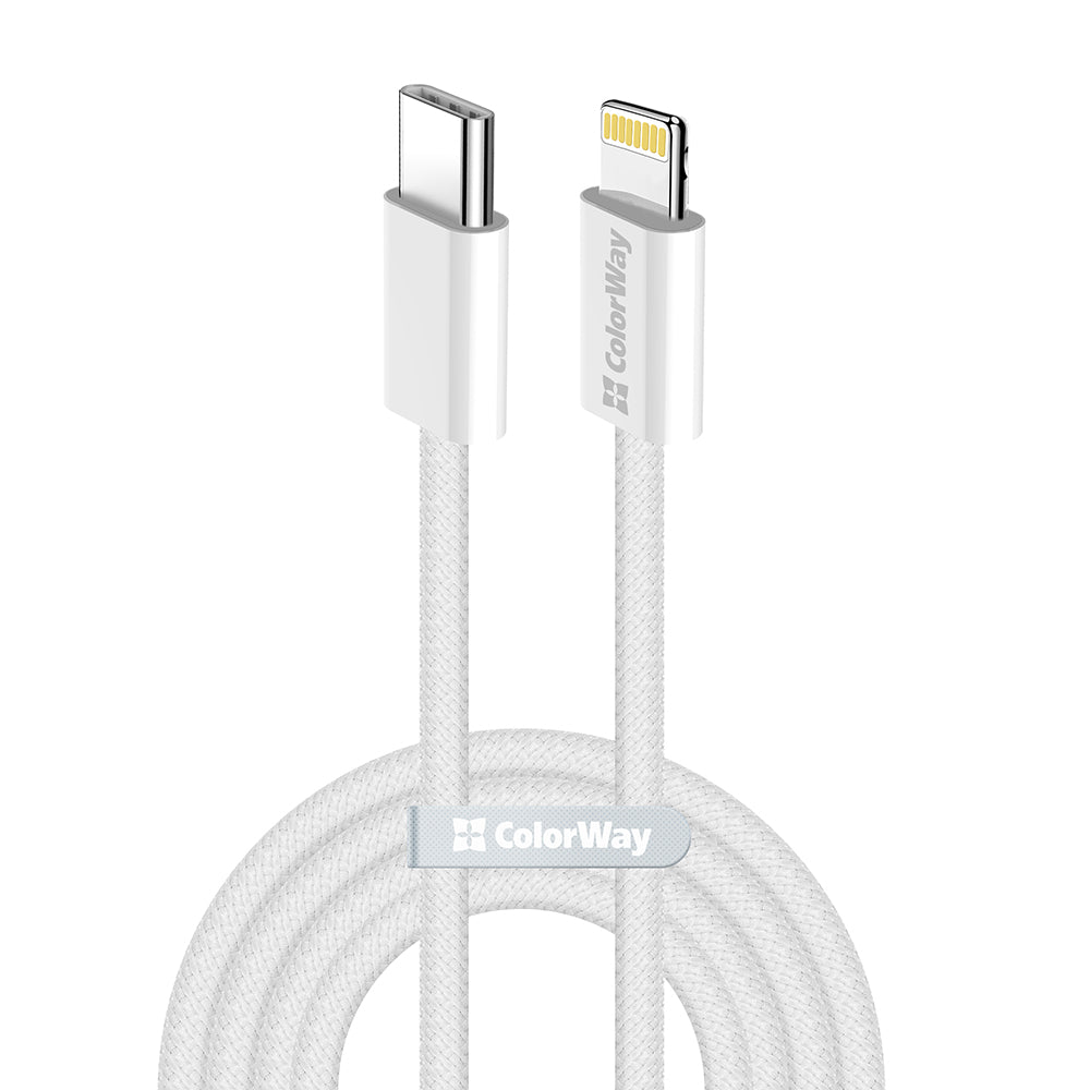 ColorWay - Data Cable (CW-CBPDCL061-GR) - Type-C to Apple Lightning, PD 27W, 3A, 480Mbps, Nylon, 1m - Gray