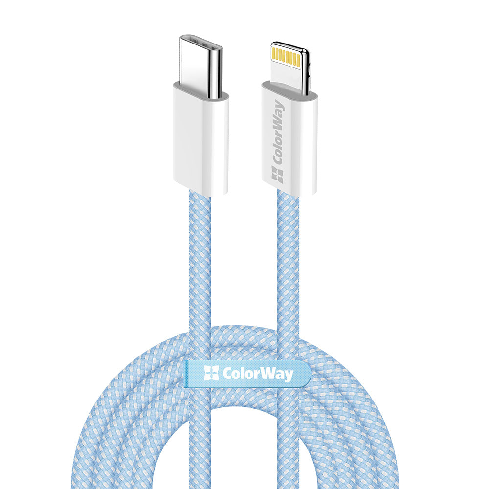 ColorWay - Data Cable (CW-CBPDCL061-BL) - Type-C to Apple Lightning, PD 27W, 3A, 480Mbps, Nylon, 1m - Blue