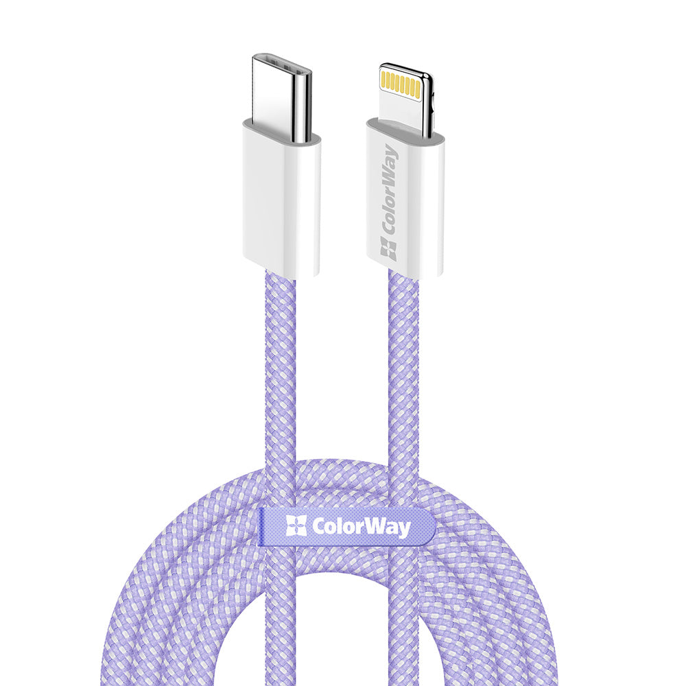 ColorWay - Data Cable (CW-CBPDCL061-PU) - Type-C to Apple Lightning, PD 27W, 3A, 480Mbps, Nylon, 1m - Purple