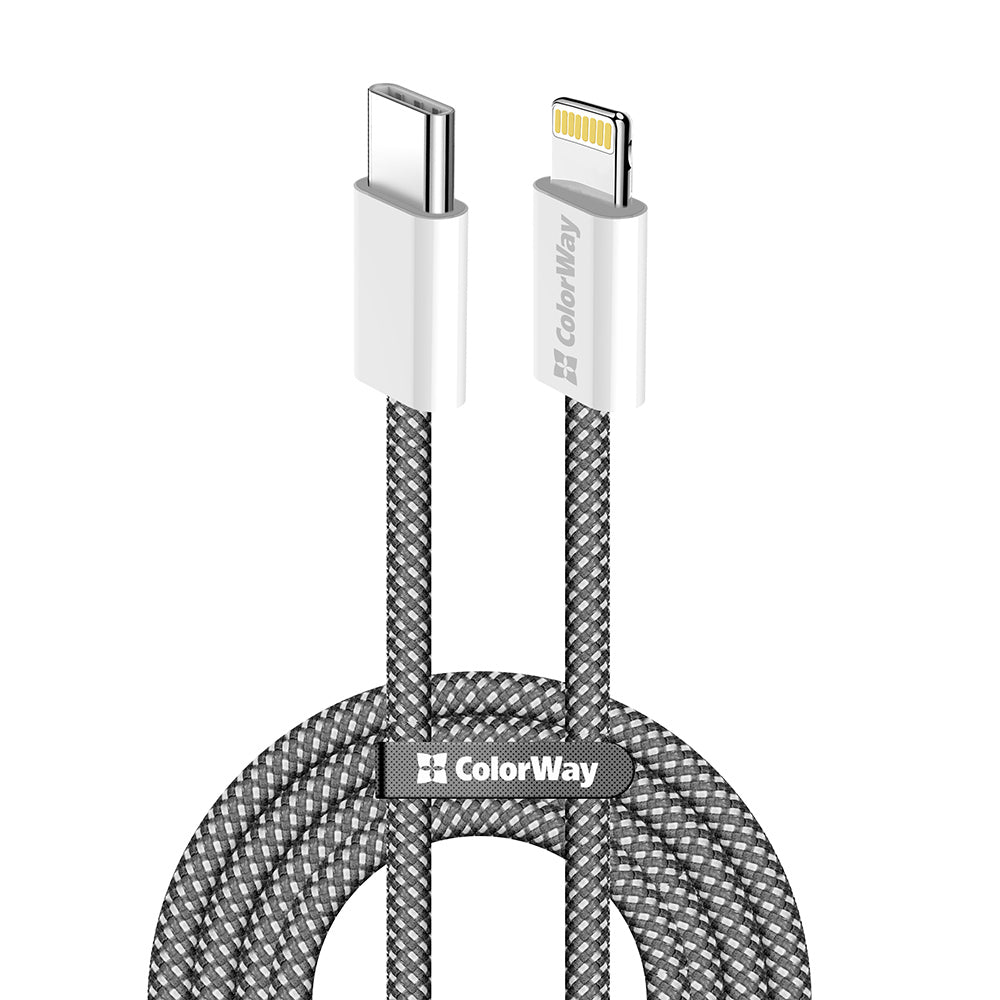 ColorWay - Data Cable (CW-CBPDCL061-BK) - Type-C to Apple Lightning, PD 27W, 3A, 480Mbps, Nylon, 1m - Black