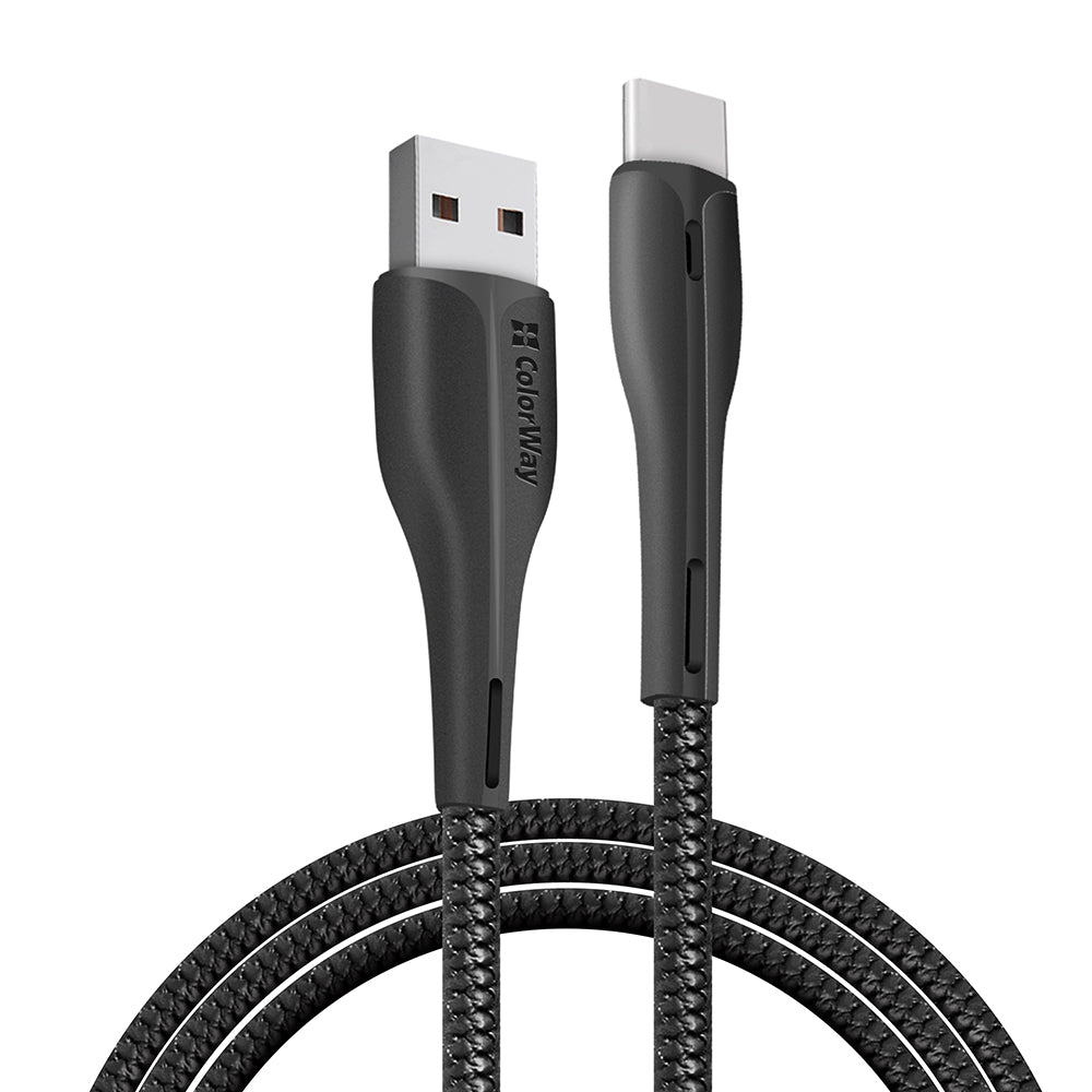 ColorWay - Data Cable (CW-CBUC034-BK) - USB to Type-C, for Syncing & Charging, with LED indicator, 2.4A, 480Mbps, 1m - Black