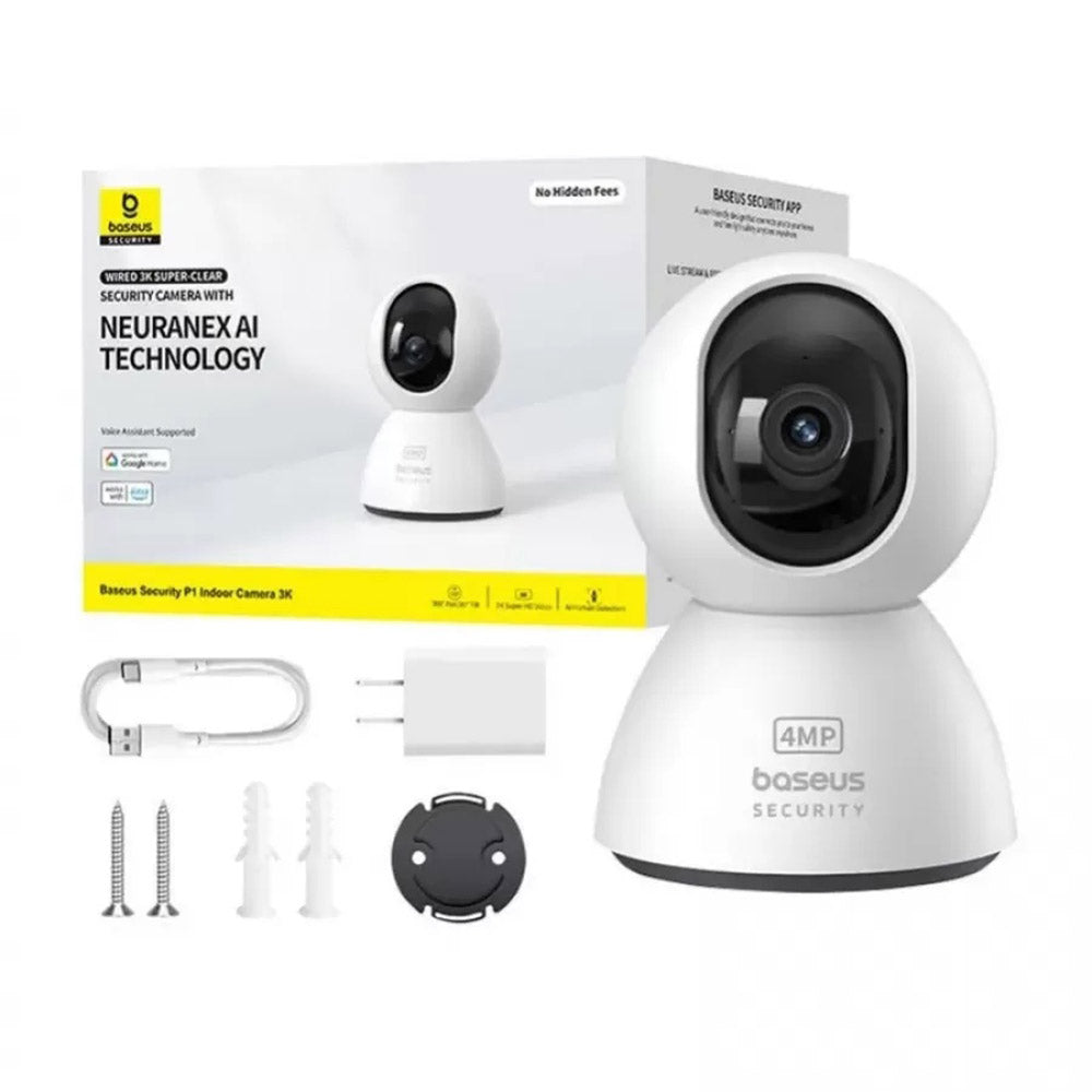 Baseus - Indoor Camera Security P1 (S0TV012132) - 3K, 4MP, Type-C, Two-way Talk, Night Vision, 8x Digital Zoom, CMOS - White