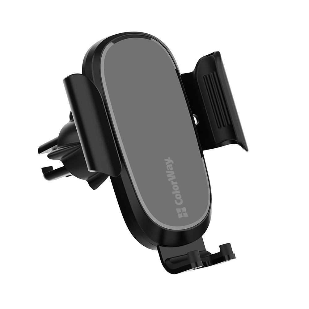 ColorWay - Wireless Gravity Car Holder (CW-CHAW038Q-BK) - for Air Vent, 360Â°, 15W, Qi, Smart Chip, for 4.7" to 6.8" - Black