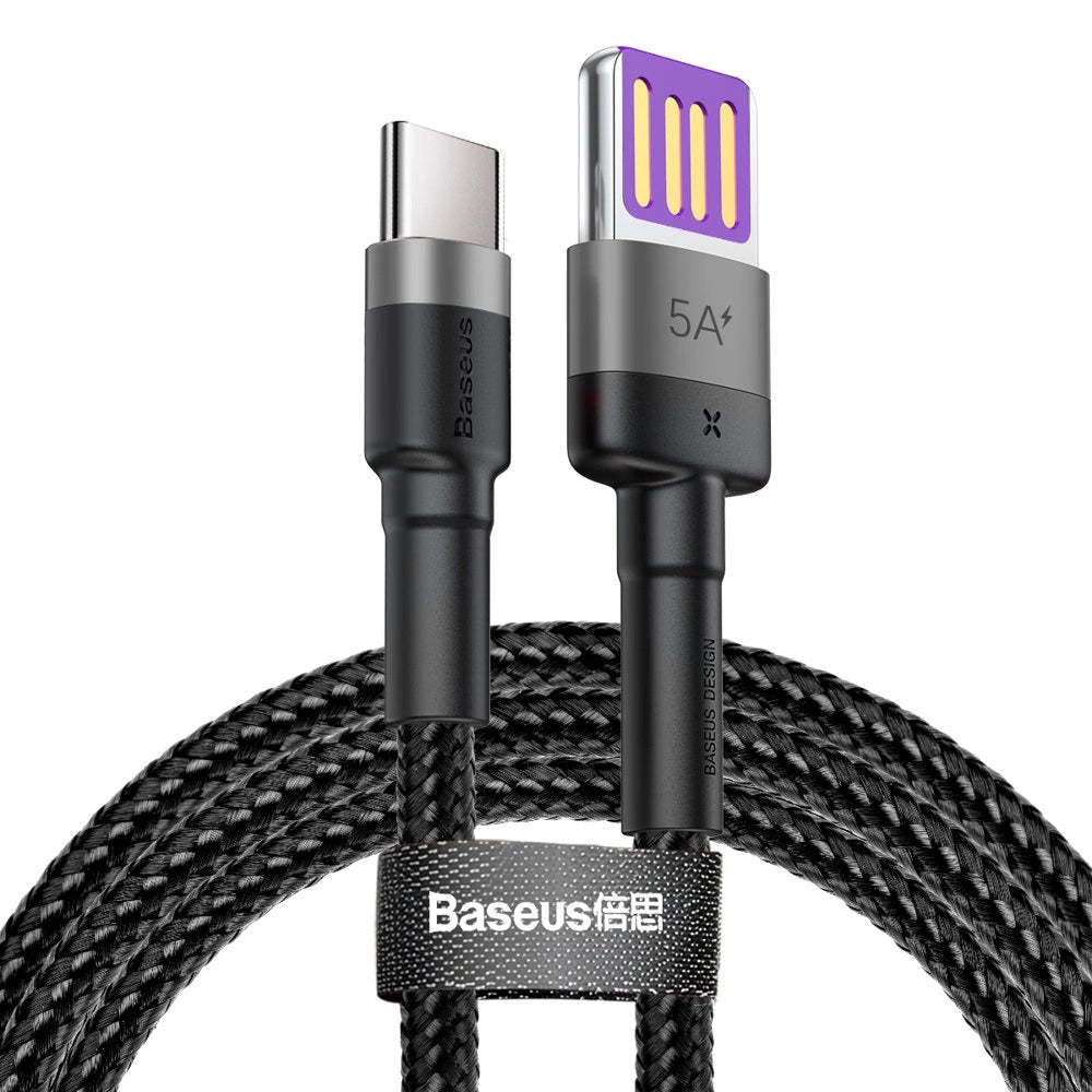 Baseus - Data Cable Cafule Series Metal (CATKLF-PG1) - USB to Type-C, Fast Charging, 40W, 5A, Nylon Braid, Velcro, 1m - Black