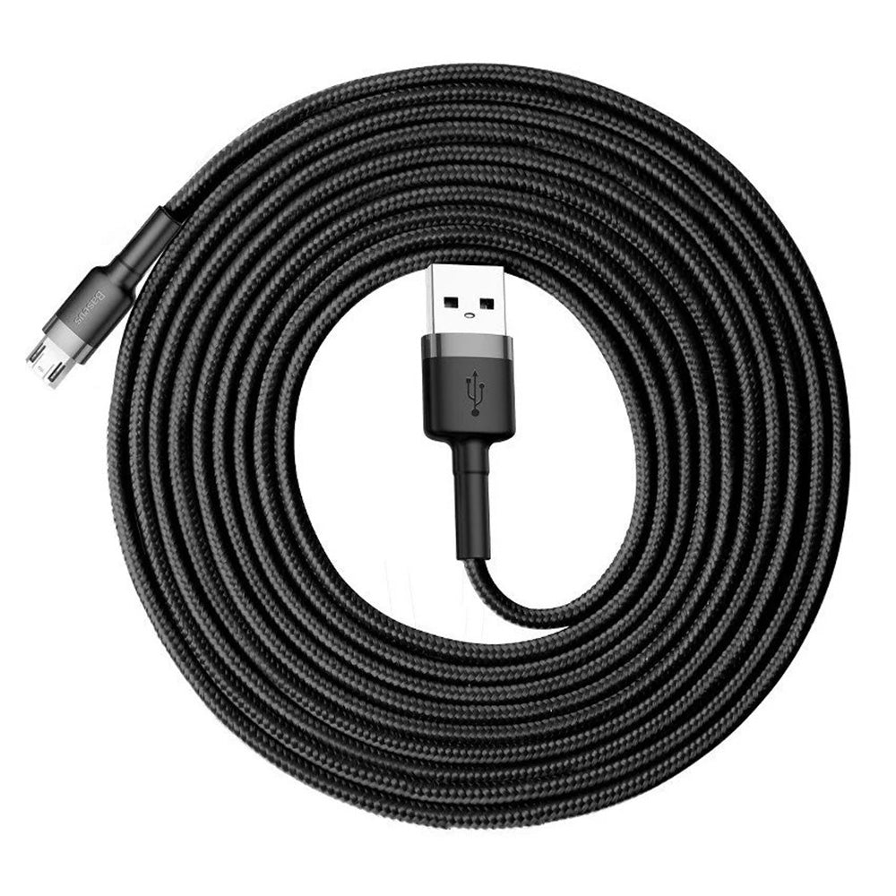 Baseus - Data Cable Cafule Series Metal (CAMKLF-BG1) - USB to Micro-USB, 2.4A, Quick Charge, Nylon Braid, Velcro, 1m - Black