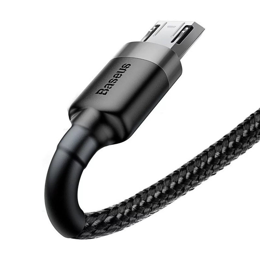 Baseus - Data Cable Cafule Series Metal (CAMKLF-BG1) - USB to Micro-USB, 2.4A, Quick Charge, Nylon Braid, Velcro, 1m - Black