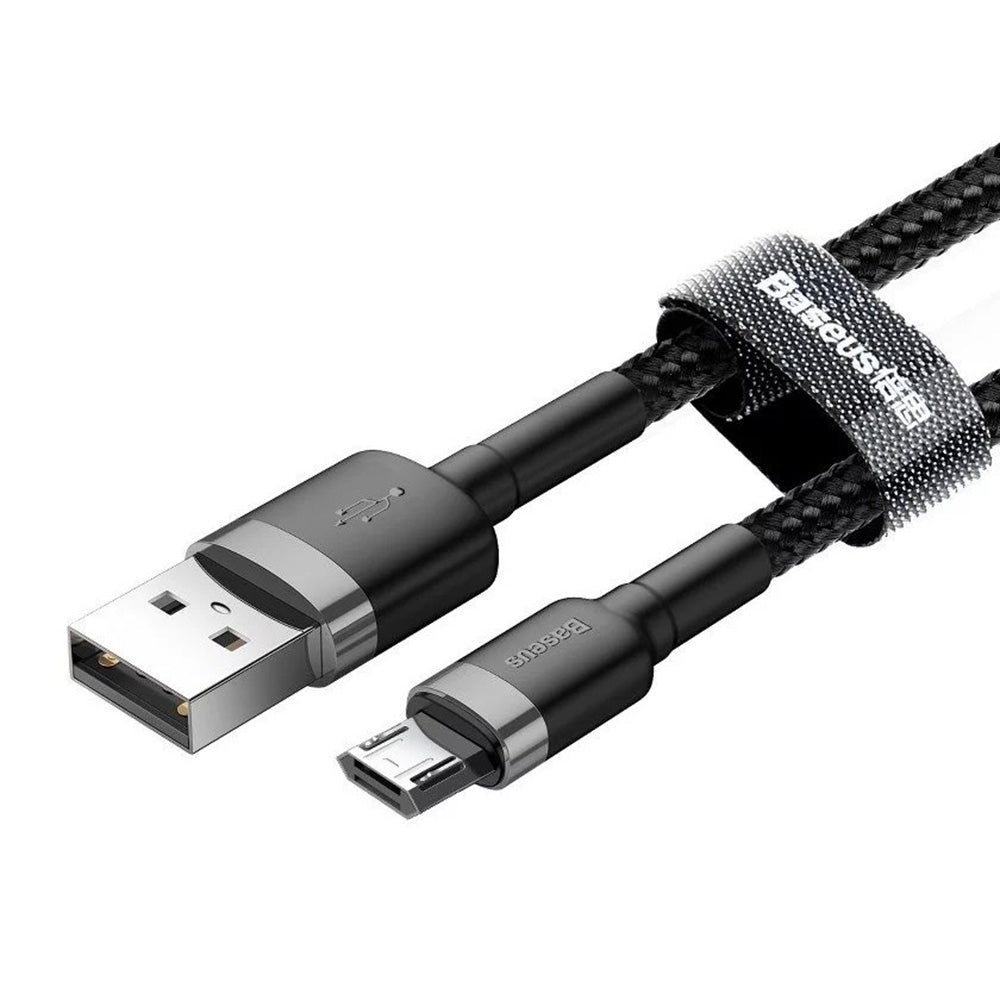 Baseus - Data Cable Cafule Series Metal (CAMKLF-BG1) - USB to Micro-USB, 2.4A, Quick Charge, Nylon Braid, Velcro, 1m - Black