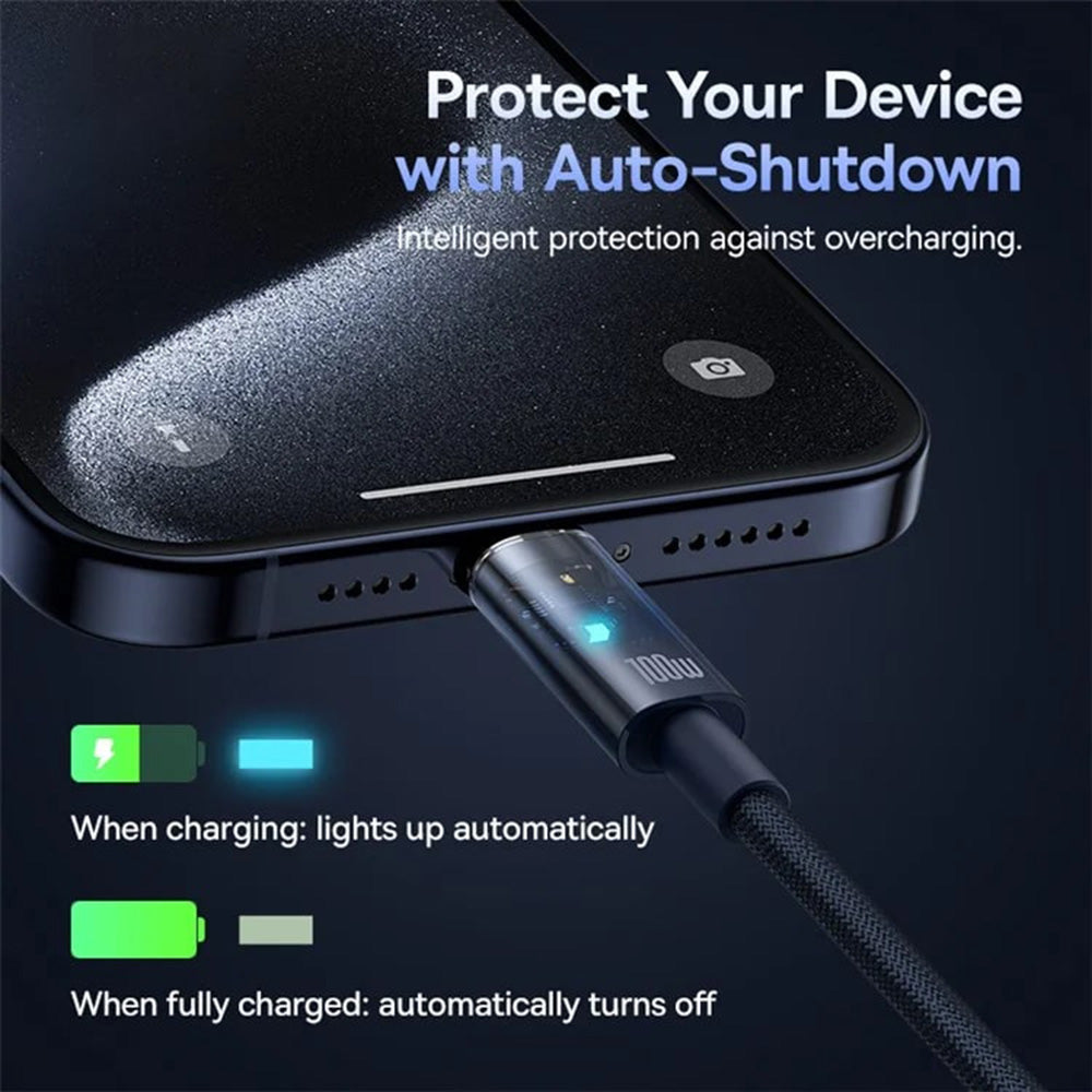 Baseus - Data Cable Explorer (P10319704321-00) - Type-C, Fast Charge, 100W, with Auto Shutdown, Naylon, 1m - Deepsea Blue