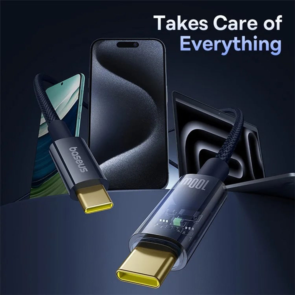 Baseus - Data Cable Explorer (P10319704321-00) - Type-C, Fast Charge, 100W, with Auto Shutdown, Naylon, 1m - Deepsea Blue