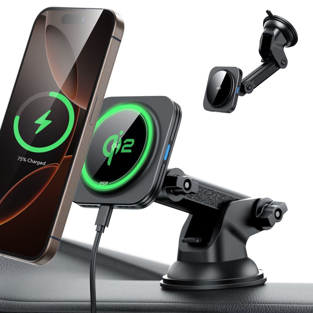 ESR - Car Holder with Wireless Charging Qi2 HaloLock - with CryoBoost, MagSafe Compatible, 15W, for Dashboard - Black