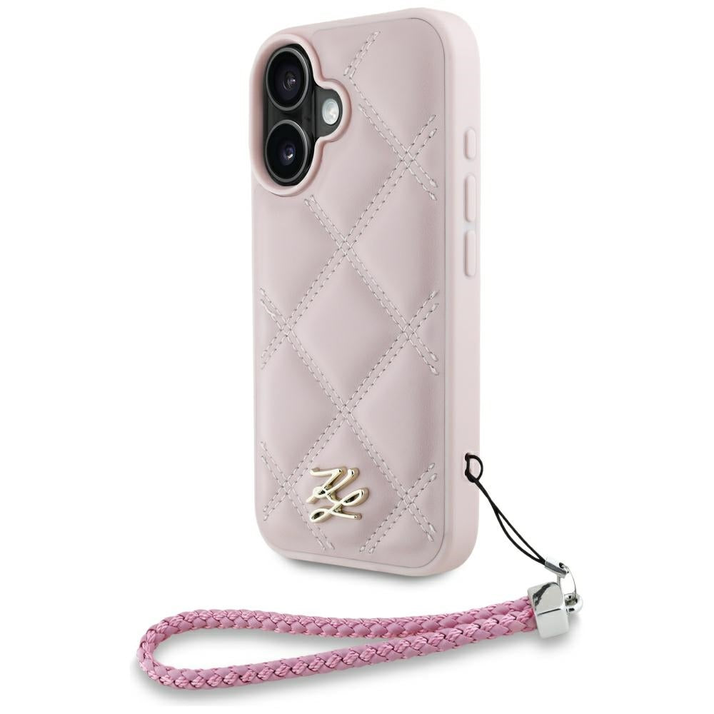 Karl Lagerfeld - Quilted Initial Logo & Chain Strap (KLHCP16SPSQSKLSMSP) - iPhone 16 - Pink