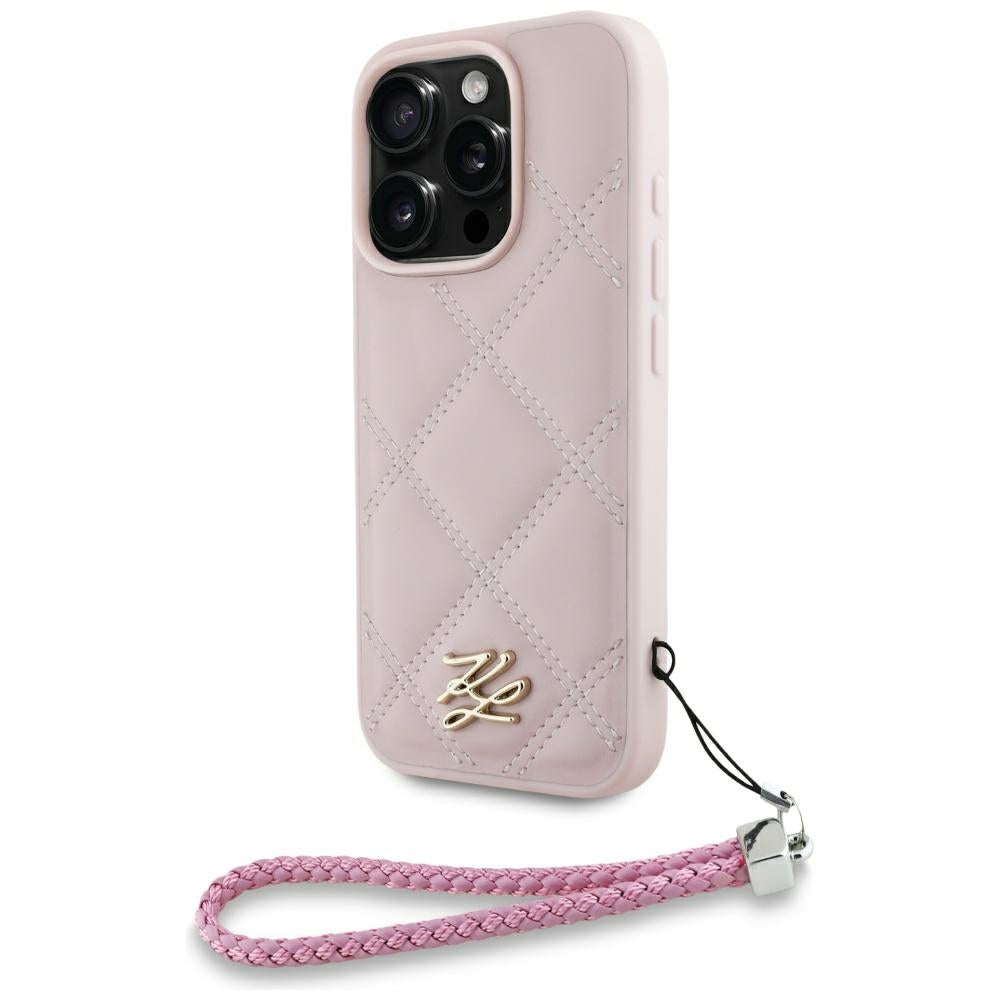 Karl Lagerfeld - Quilted Initial Logo & Chain Strap (KLHCP16LPSQSKLSMSP) - iPhone 16 Pro - Pink