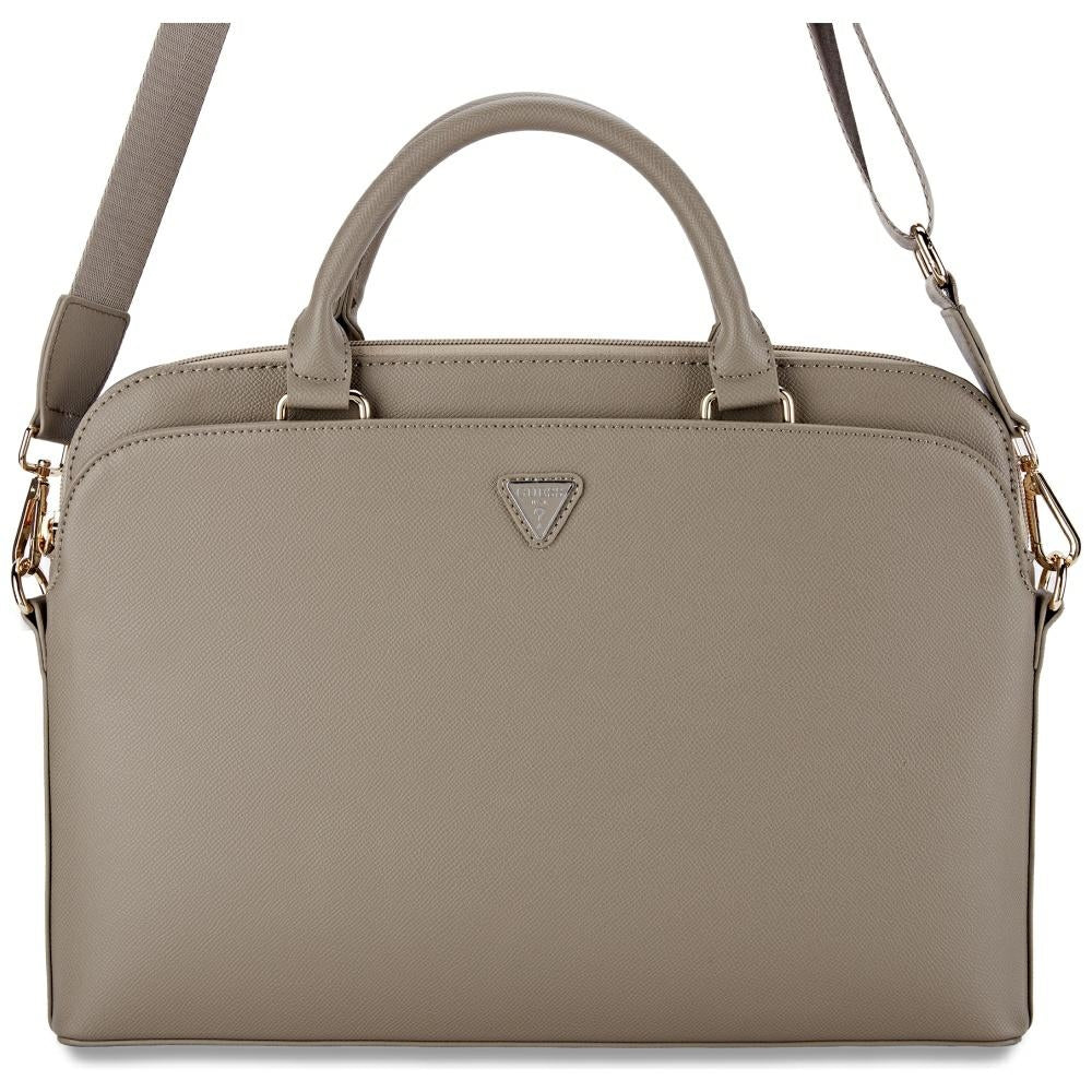 Guess - Computer Bag PU Grained Triangle Logo (GUCB15PGTSPSW) - 15", for Women, Eco-Leather, Adjustable Strap - Beige