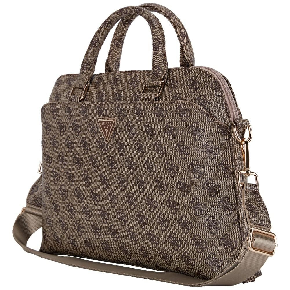 Guess - Computer Bag 4G Triangle Logo (GUCB15P4DPTW) - 15", Eco-Leather, Zipper Pocket, Detachable Strap, Adjustable - Brown