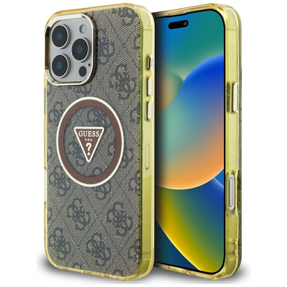Guess - IML Metal Glitter 4G Circle Triangle MagSafe (GUHMP16XHG4PRTGW) - iPhone 16 Pro Max - Brown