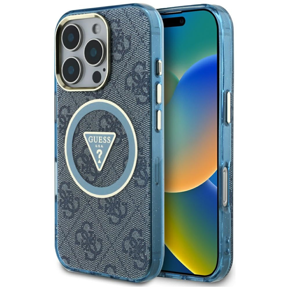 Guess - IML Metal Glitter 4G Circle Triangle MagSafe (GUHMP16LHG4PRTGB) - iPhone 16 Pro - Blue