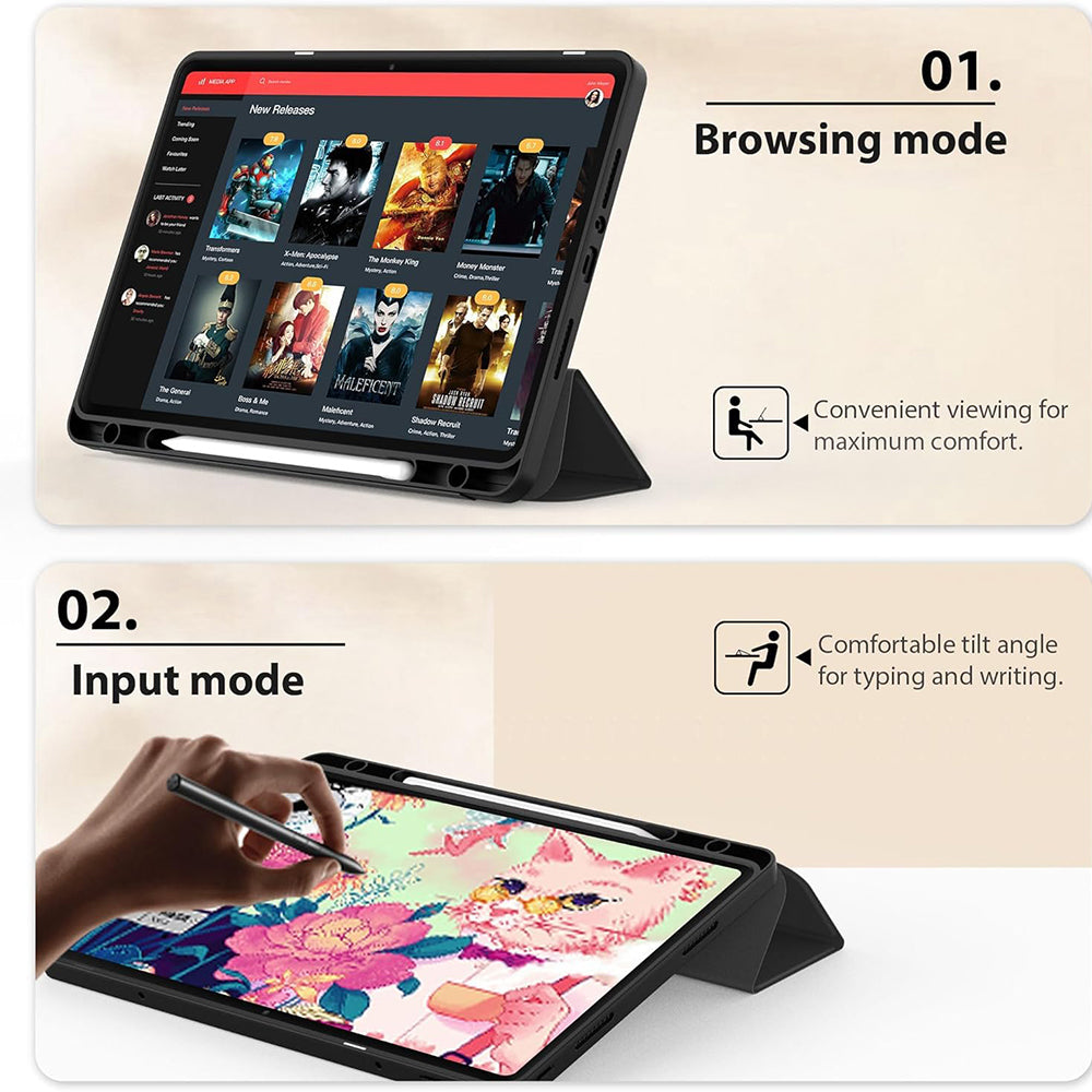 Techsuit - Flex Trifold (with Pencil Holder) - Xiaomi Redmi Pad SE 4G 8.7" - Black