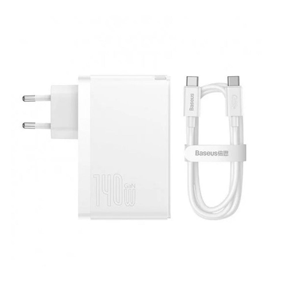 Baseus - Wall Charger GaN5 Pro (CCGP100202) - Type-C Cable Included, Fast Charge, 2xType-C, USB, 140W, 1m - White