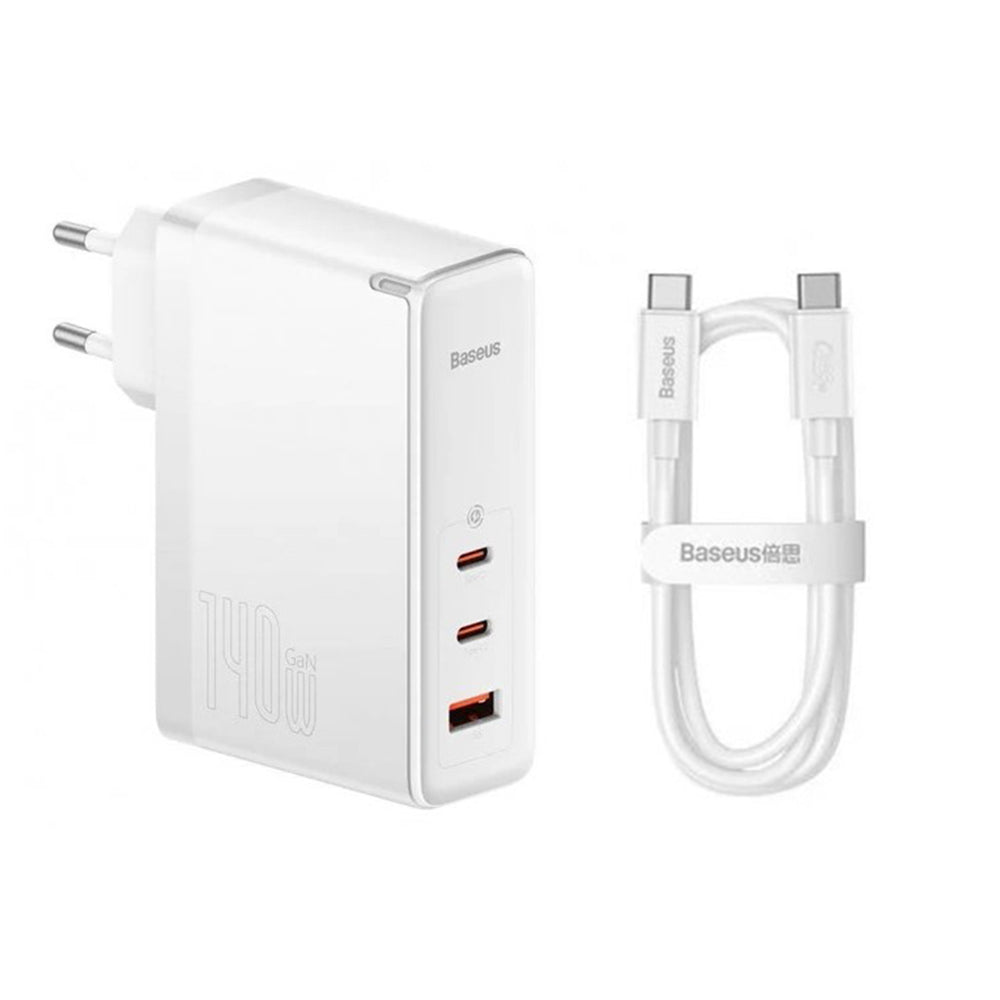 Baseus - Wall Charger GaN5 Pro (CCGP100202) - Type-C Cable Included, Fast Charge, 2xType-C, USB, 140W, 1m - White