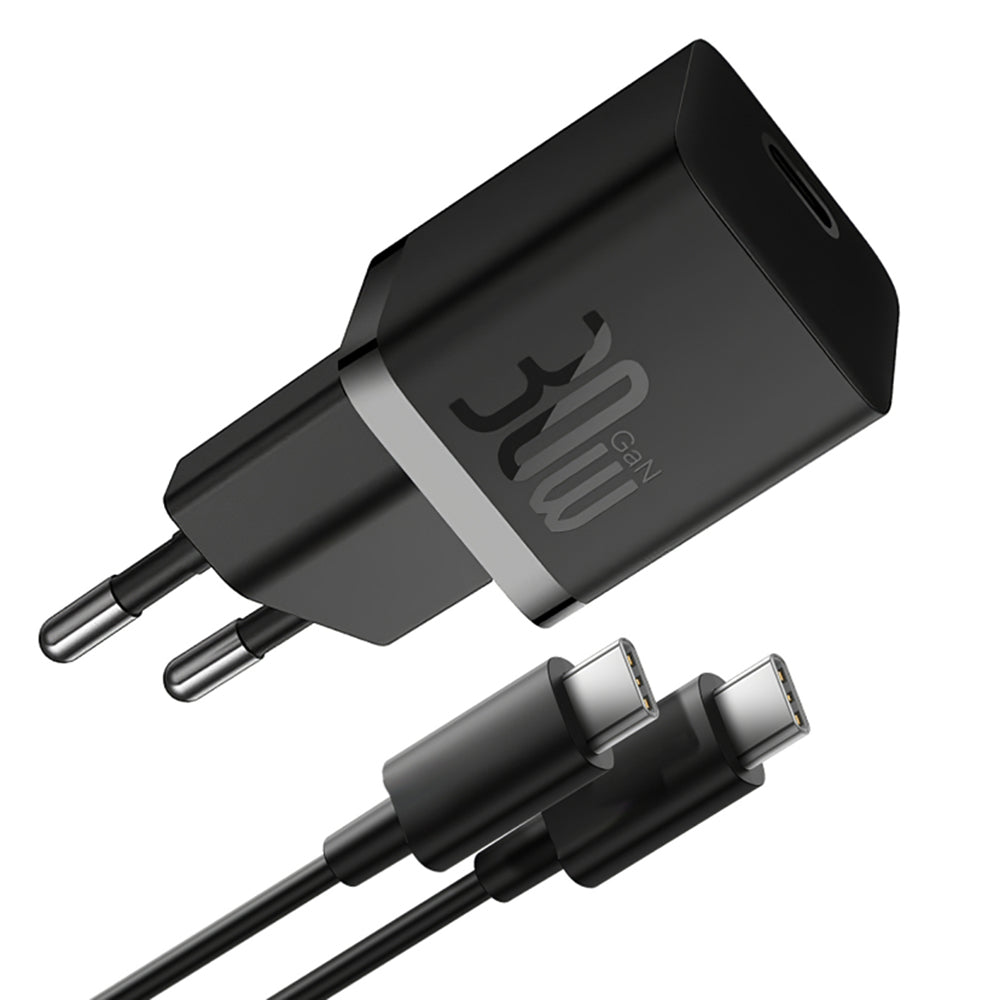 Baseus - Wall Charger (P10110902113-00) - Type-C Cable Included, GaN, Type-C, Fast Charging, 30W, 1m - Cluster Black