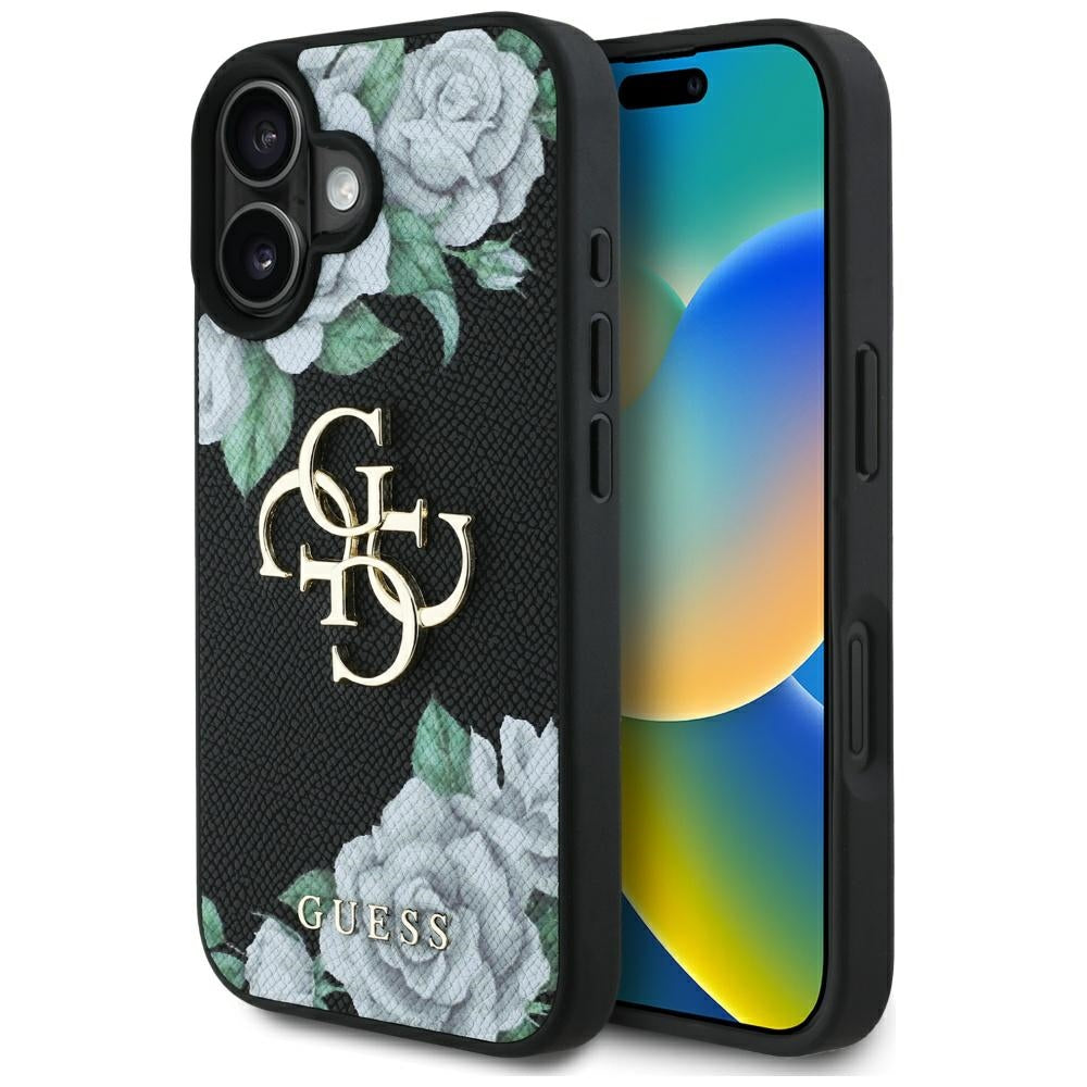 Guess - Hardcase 4G Grained Roses Big Logo (GUHCP16SPGROP4MK) - iPhone 16 - Black