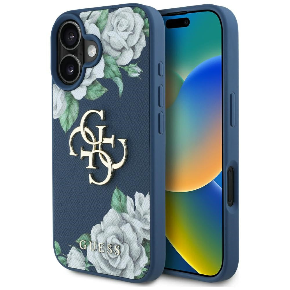 Guess - Hardcase 4G Grained Roses Big Logo (GUHCP16SPGROP4MB) - iPhone 16 - Blue