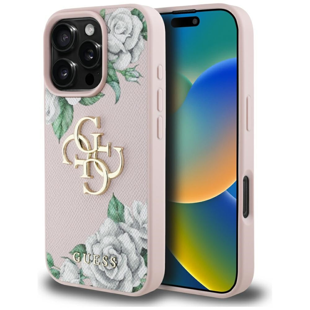 Guess - Hardcase 4G Grained Roses Big Logo (GUHCP16LPGROP4MP) - iPhone 16 Pro - Pink