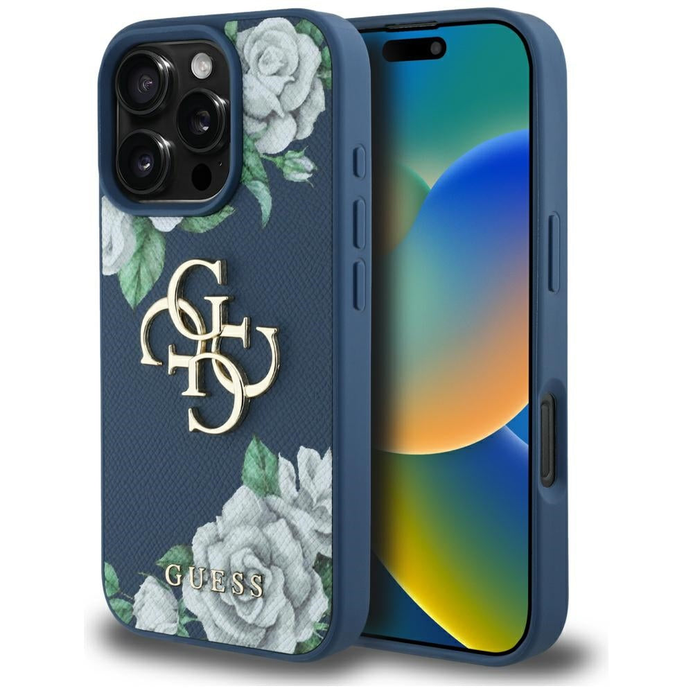 Guess - Hardcase 4G Grained Roses Big Logo (GUHCP16LPGROP4MB) - iPhone 16 Pro - Blue