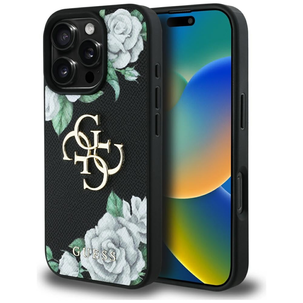 Guess - Hardcase 4G Grained Roses Big Logo (GUHCP16XPGROP4MK) - iPhone 16 Pro Max - Black