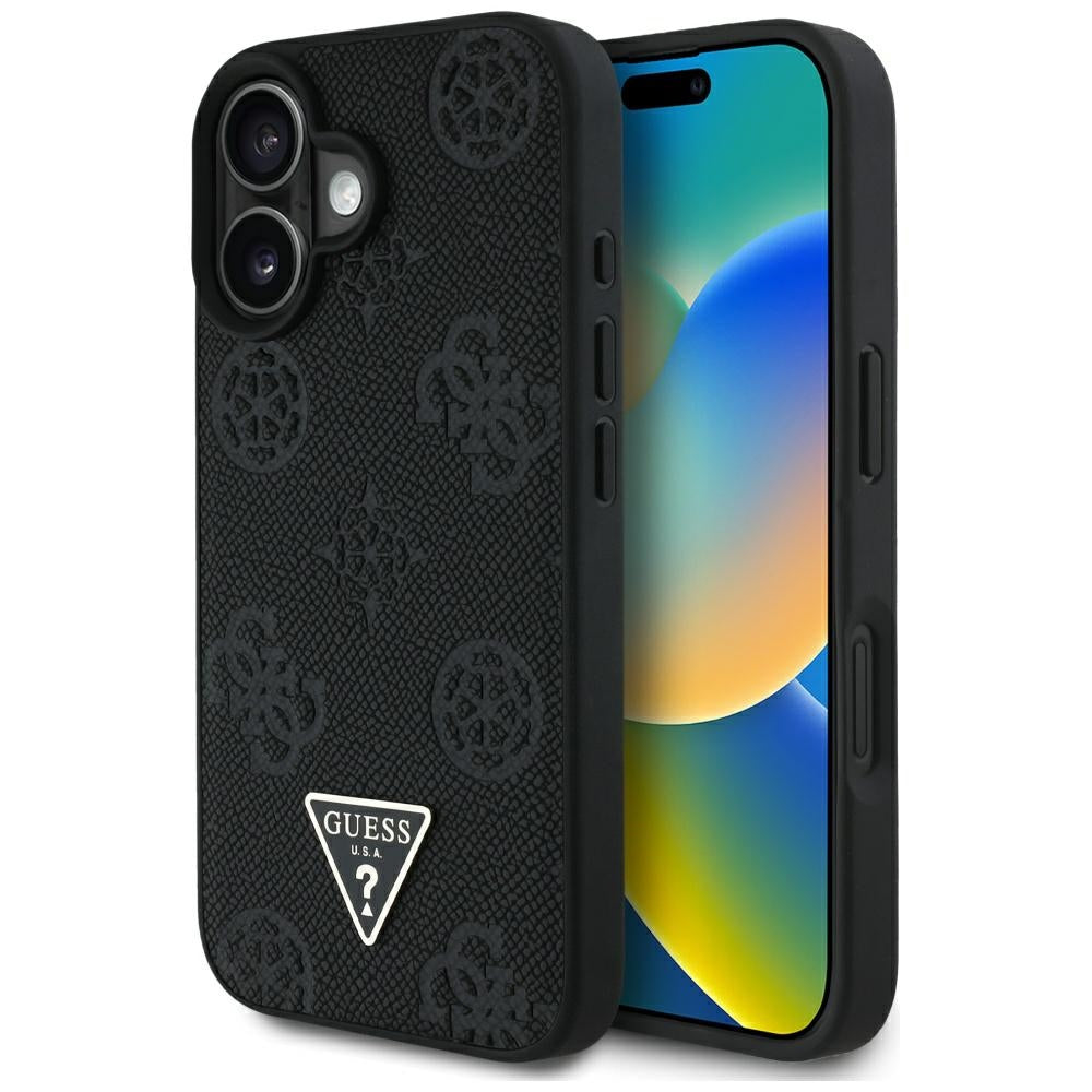 Guess - Peony Grained Hot Stamp Triangle MagSafe (GUHMP16SPGBTMK) - iPhone 16 - Black