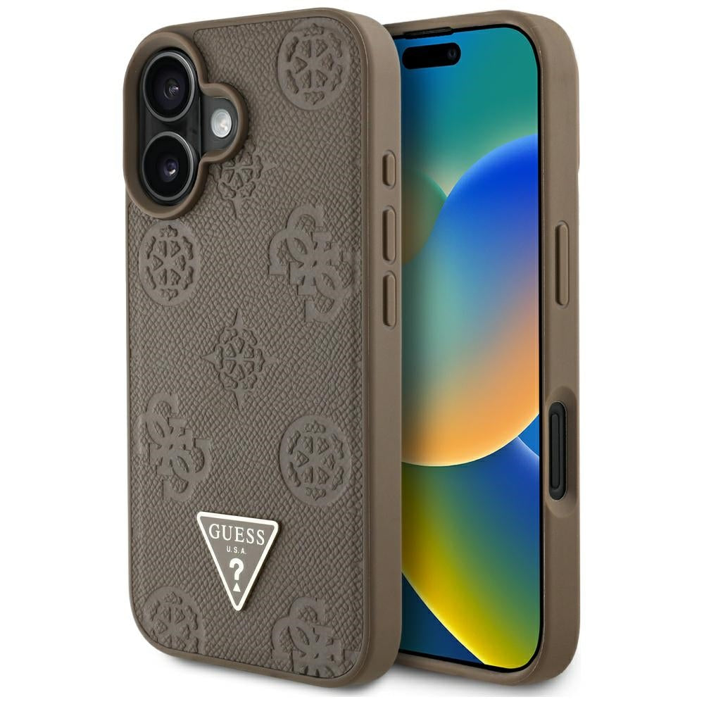 Guess - Peony Grained Hot Stamp Triangle MagSafe (GUHMP16SPGBTMW) - iPhone 16 - Brown