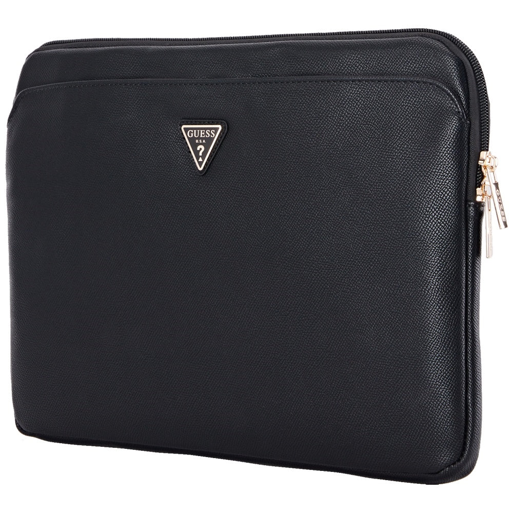 Guess - Computer Sleeve Grained Triangle Logo (GUCS14ZPGTSPSK) - for Laptop, Tablet 14", Zipper, Pocket, Eco-Leather - Black