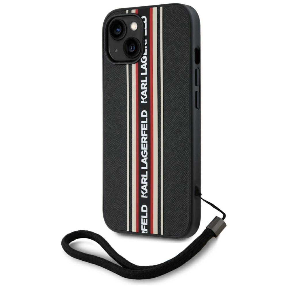 Karl Lagerfeld - Saffiano Athleisure Stripes Cord (KLHCP15SPAMSCNSR) - iPhone 15 - Red