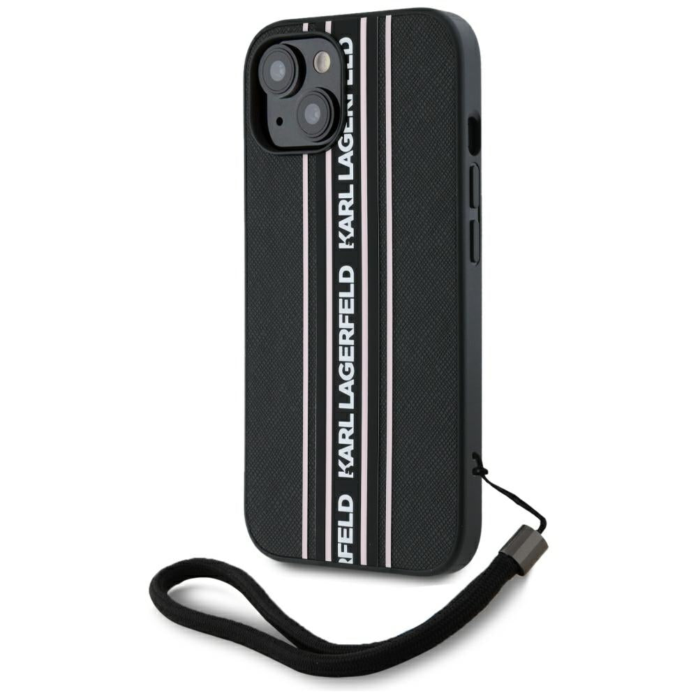 Karl Lagerfeld - Saffiano Athleisure Stripes Cord (KLHCP15SPAMSCNSP) - iPhone 15 - Pink