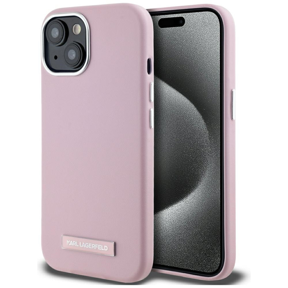 Karl Lagerfeld - Leather MagSafe (KLHMP15SPGMSRPP) - iPhone 15 - Pink FW Metal Plate