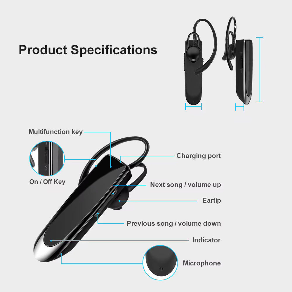 Techsuit - Premium Bluetooth Headset UrbanEar (CB1) - HandsFree, Type-C, Noise Cancelling, Light & Comfortable - Black