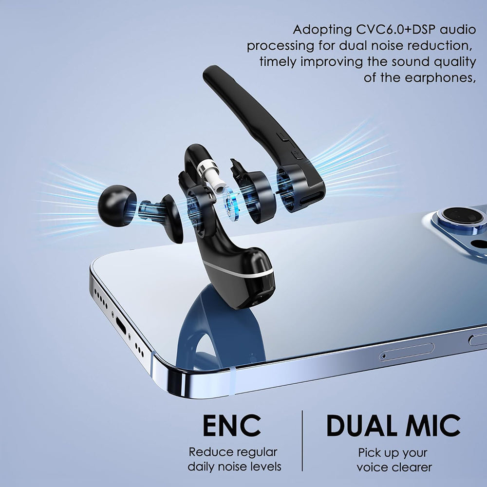 Techsuit - Premium Bluetooth Headset Hearyo (A6L) - HandsFree, ENC, Dual-Mic, Bluetooth 5.3, 1000mAh, 96hrs - Black