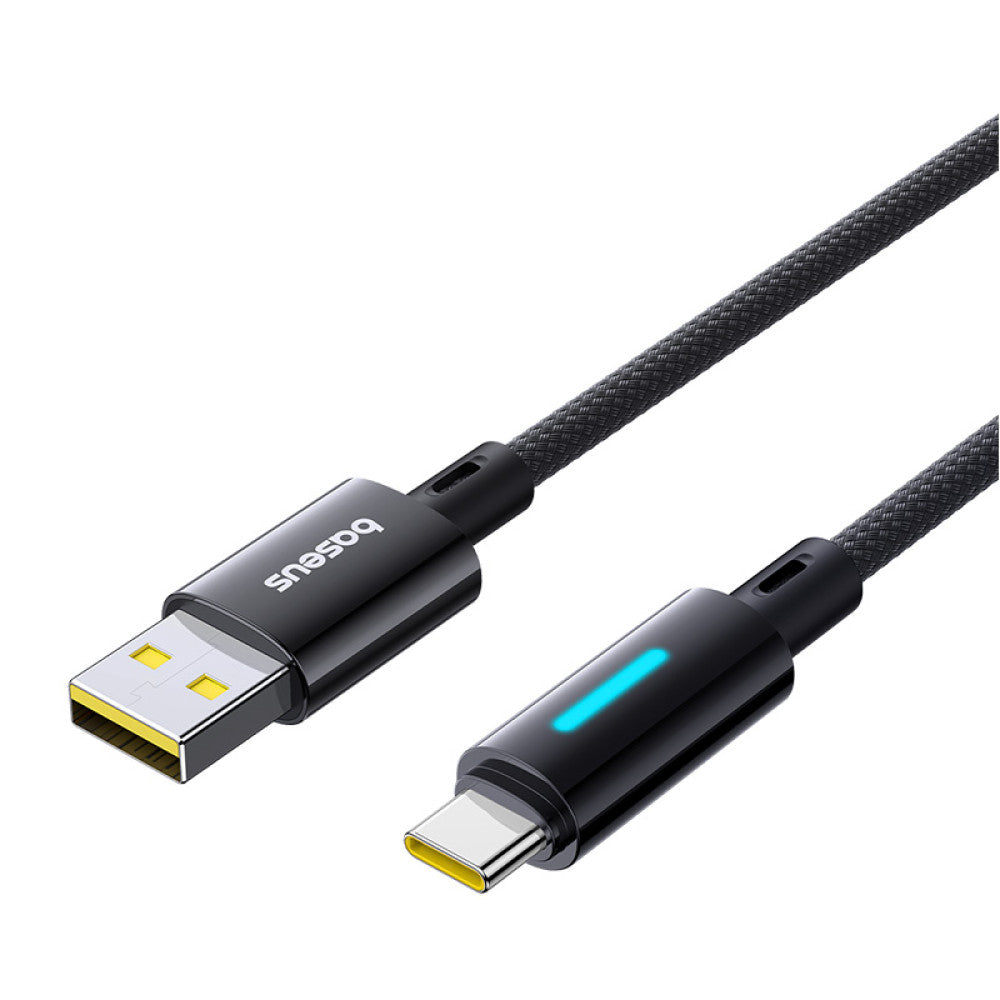 Baseus - Data Cable Lit (P10379002121-00) - USB to Type-C, 100W, Fast Charging, LED Light, Button-Control, 1m - Cosmic Black