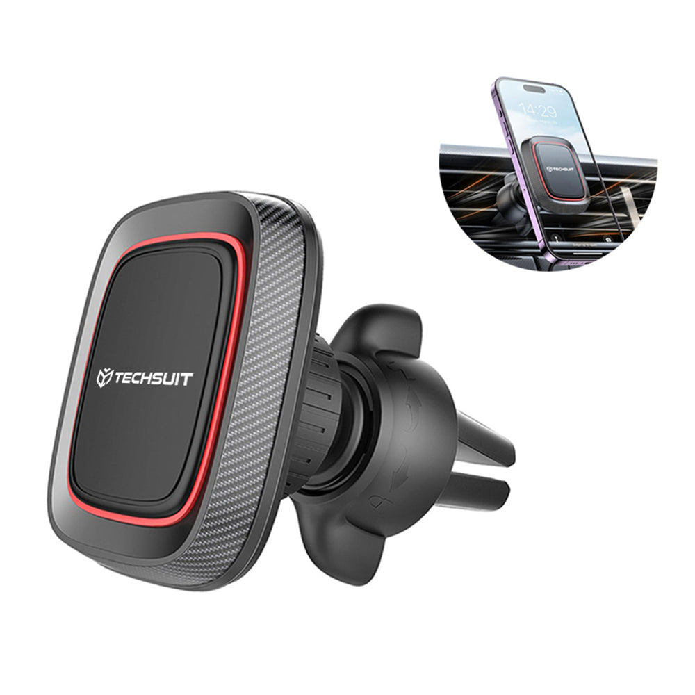 Techsuit - Car Holder MagGrip (S4) - Secure Magnetic Grip for Air Vent, 360Â° Rotation, with Metal Plates - Black/Red