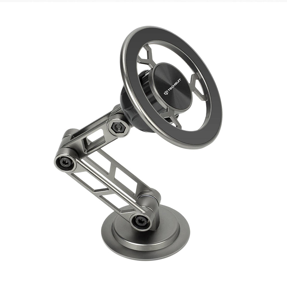 Techsuit - Premium Car Holder TitanMagX (S14) - for Dashboard/Desk, MagSafe Compatible, 360° Rotation, 3M Adhesive - Gray