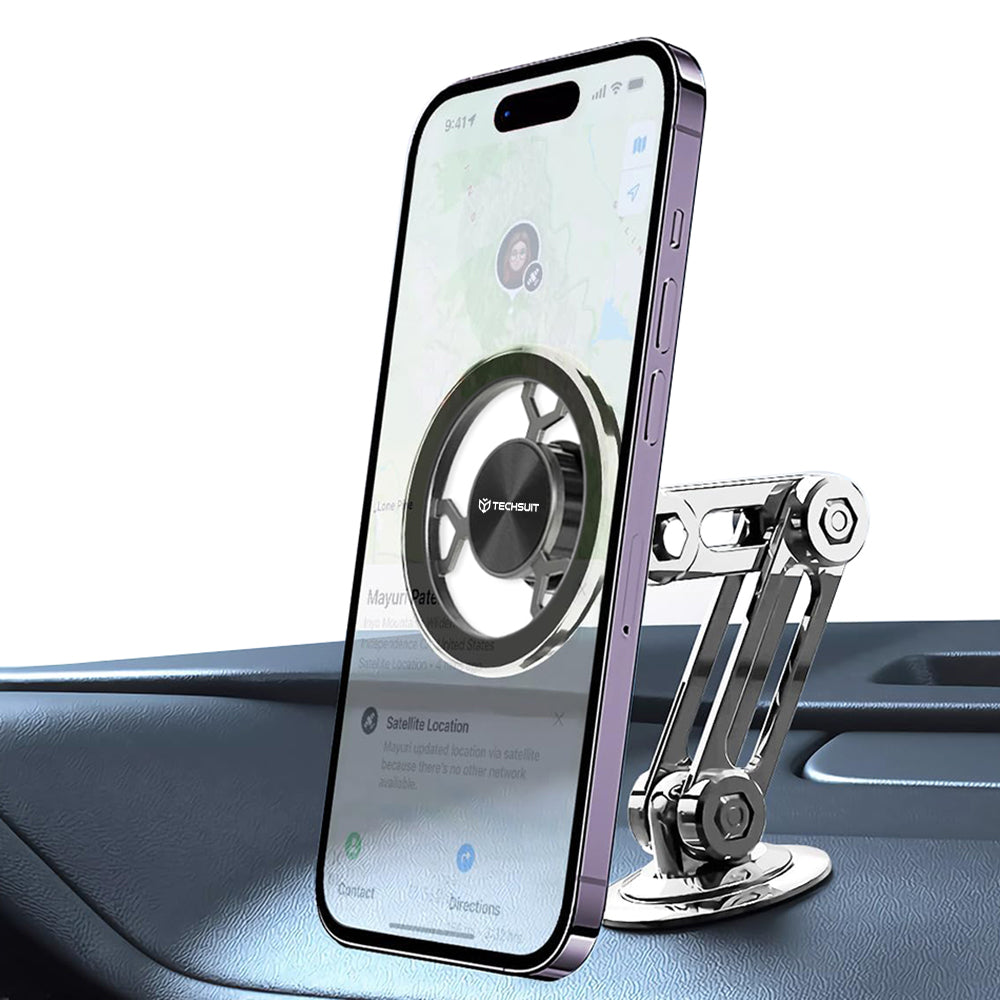 Techsuit - Premium Car Holder TitanMagX (S14) - for Dashboard/Desk, MagSafe Compatible, 360Â° Rotation, 3M Adhesive - Gray