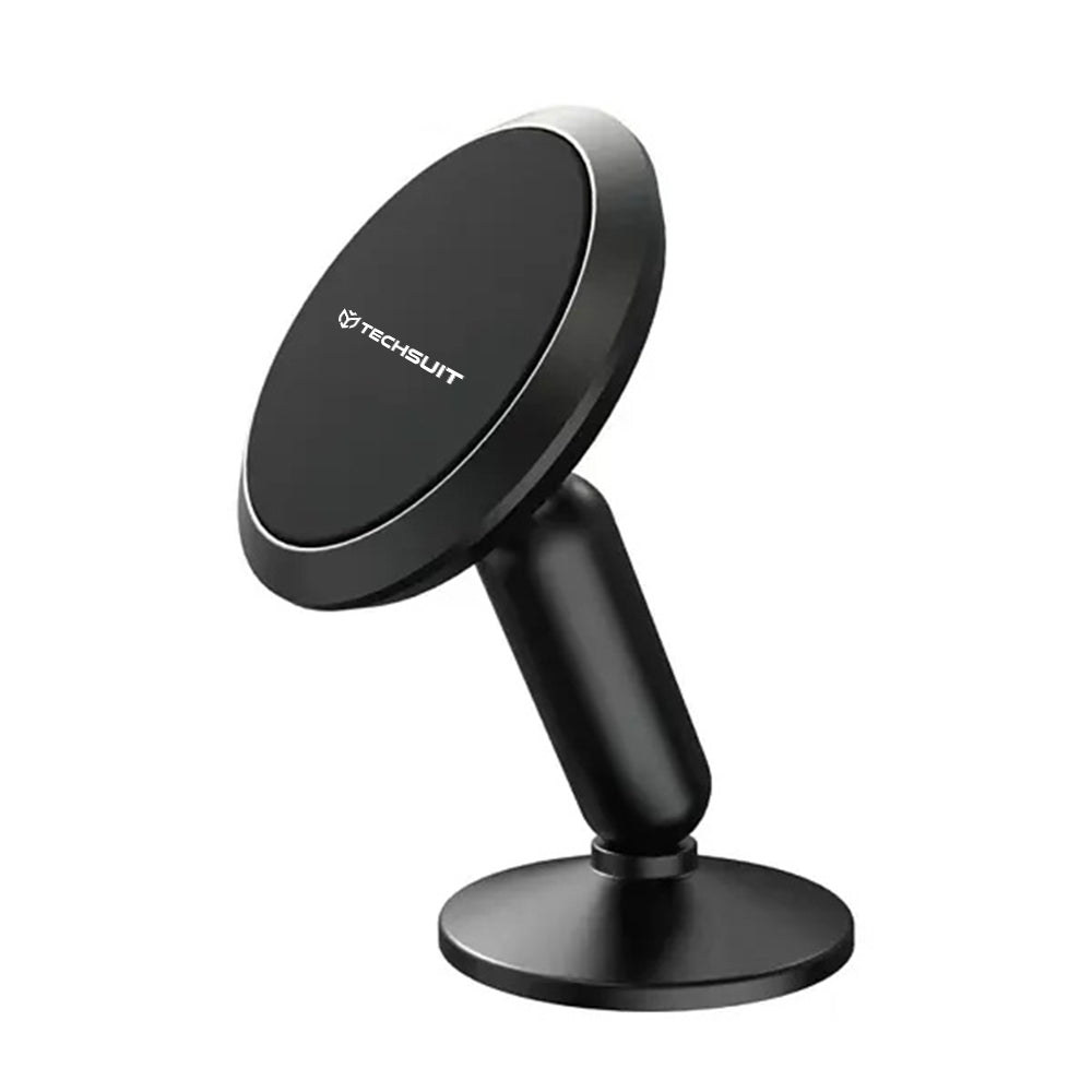 Techsuit - Premium Car Holder TinyGrip (S11) - Strong N52 Magnets, Universal Magnetic Mount, 360° Rotation, with 3M Metal Plates - Black