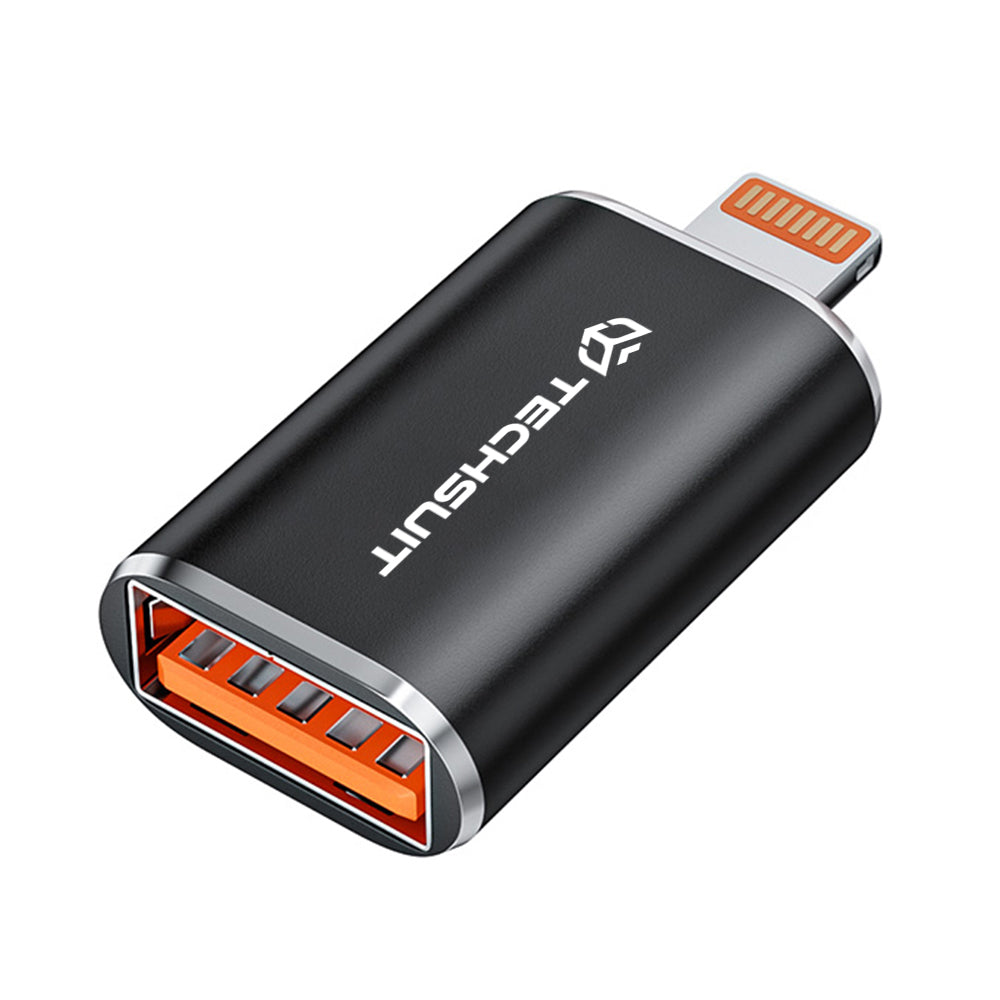 Techsuit - Premium OTG Adapter HyperPort (A6) - USB3.0 to Lightning, PD30W, 5Gbps, GaN, Converter for iPhone - Black / Orange