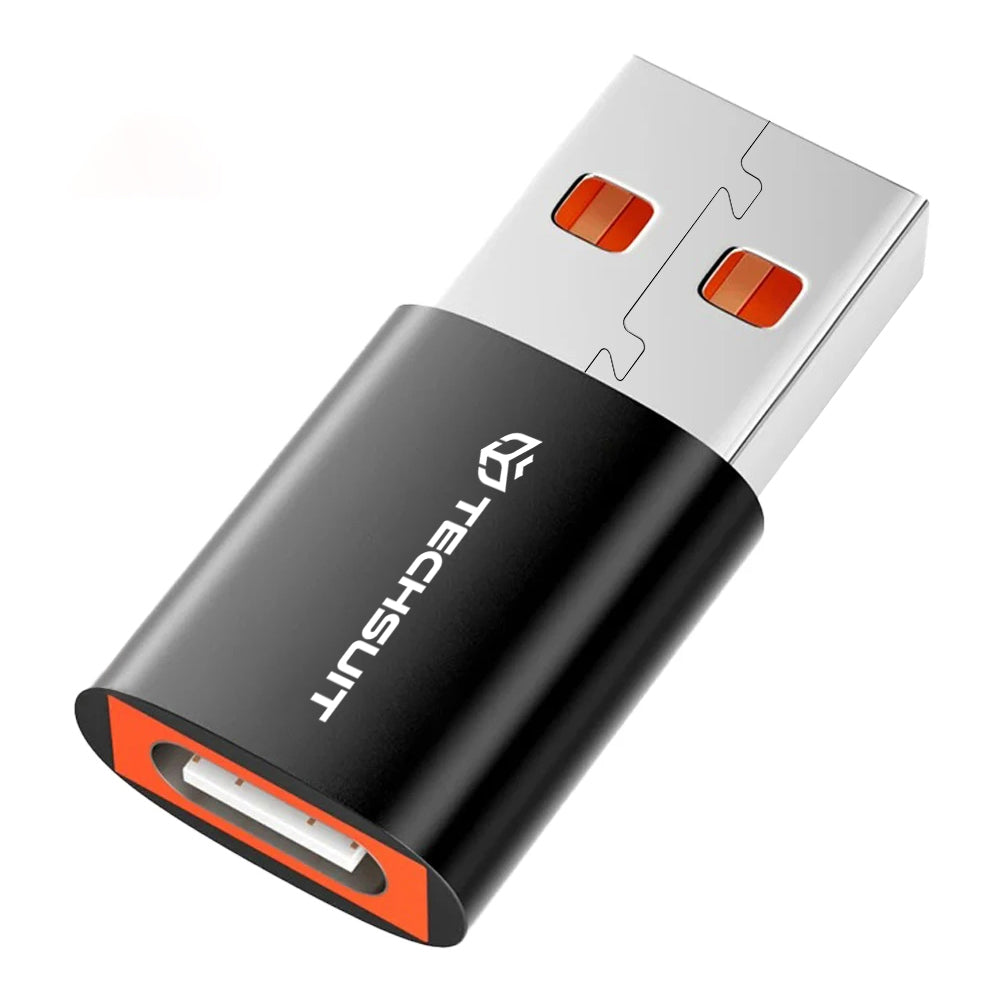 Techsuit - Premium OTG Adapter HyperPort (A5) - Type-C to USB, 6A, 5Gbps, Plug and Play, Fast Data Transfer - Black / Orange
