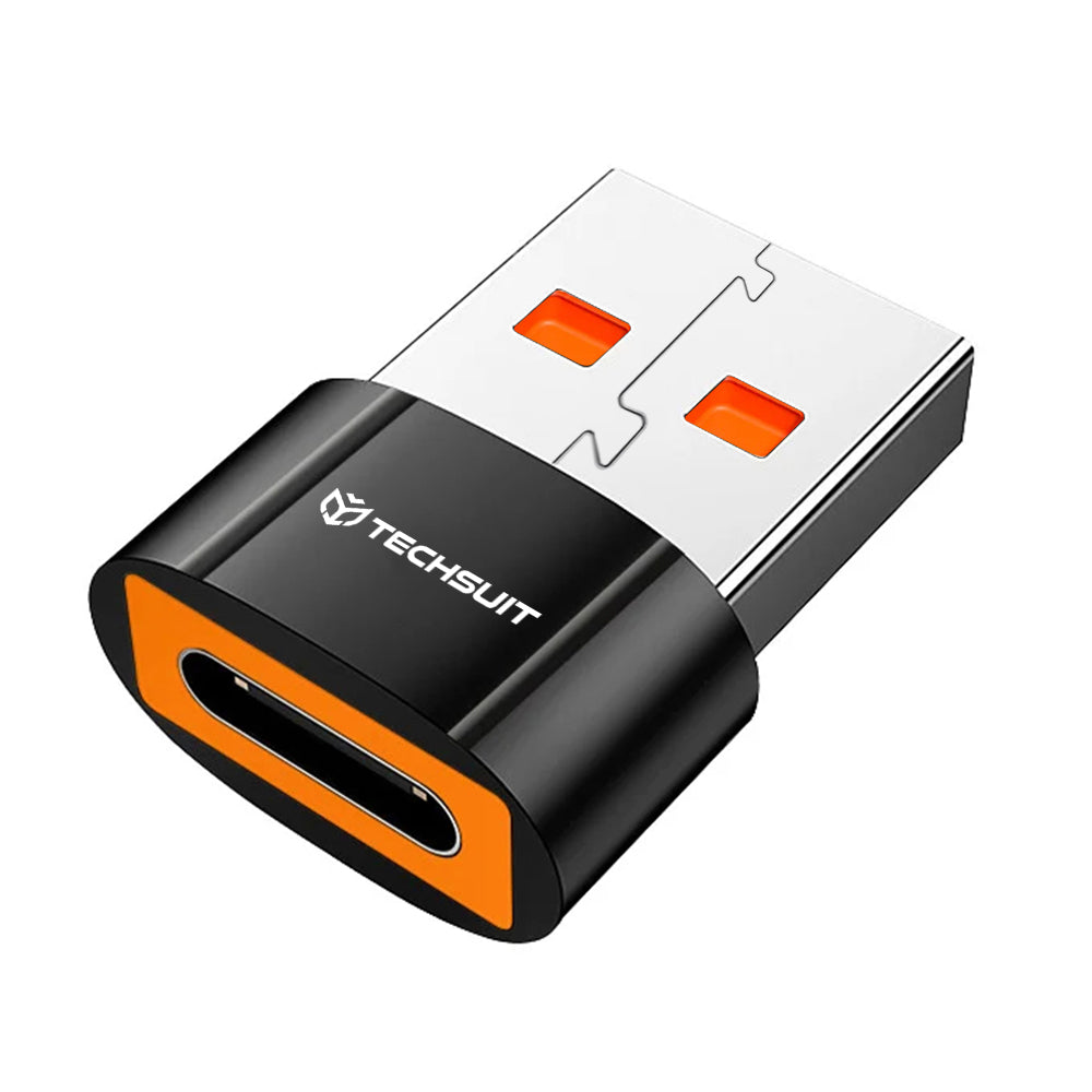 Techsuit - Premium OTG Adapter HyperPort (A7) - Type-C to USB3.0, 5Gbps, 10A, Converter for Phone - Black / Orange
