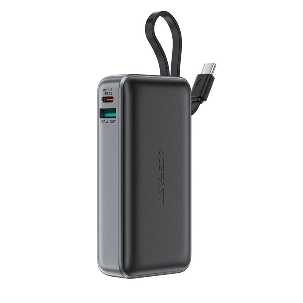 Acefast - Power Bank (M7-10000) - with Type-C Cable, USB-C Port, USB-A Port, 10000mAh, 30W, Display, Dirt-resistant - Black