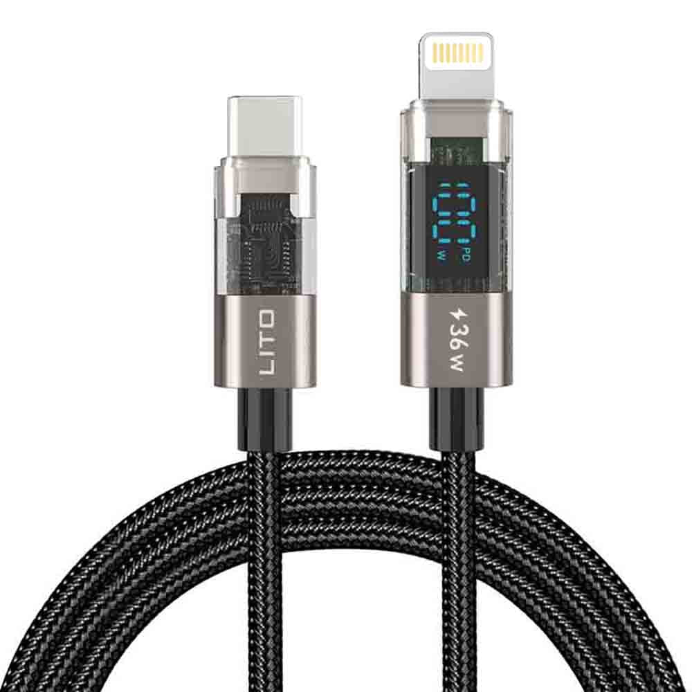 Lito - Data Cable (LD09CL) - Lightning to Type-C, 36W High Speed Charging, LED Display, 1.2m - Black