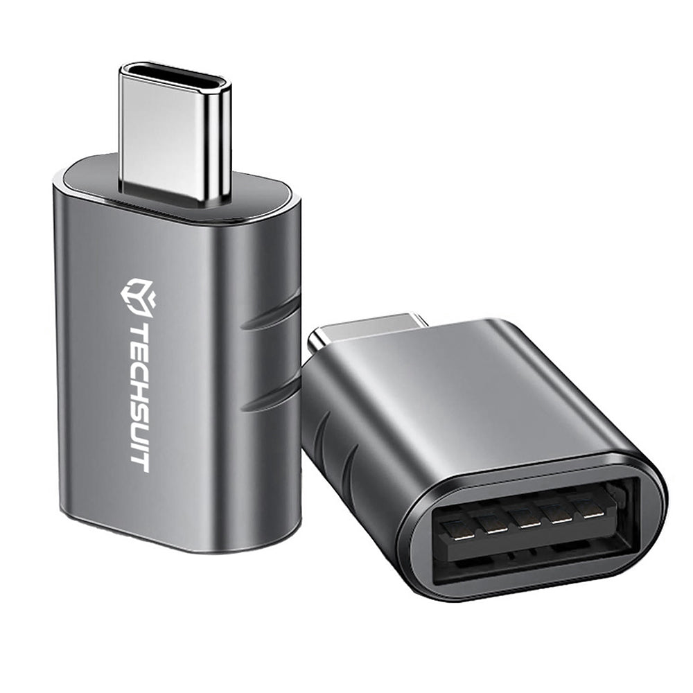 Techsuit - Premium OTG Adapter SlateVolt (A10) - USB 3.0 to Type-C, 5Gbps, 3A, Zinc Alloy, Support for Thunderbolt 3 - Gray