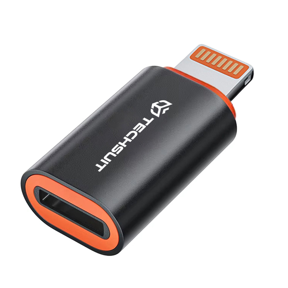 Techsuit - Premium OTG Adapter HyperPort (A3) - Type-C Male to Lightning Female, PD20W, Converter for iPhone - Black / Orange